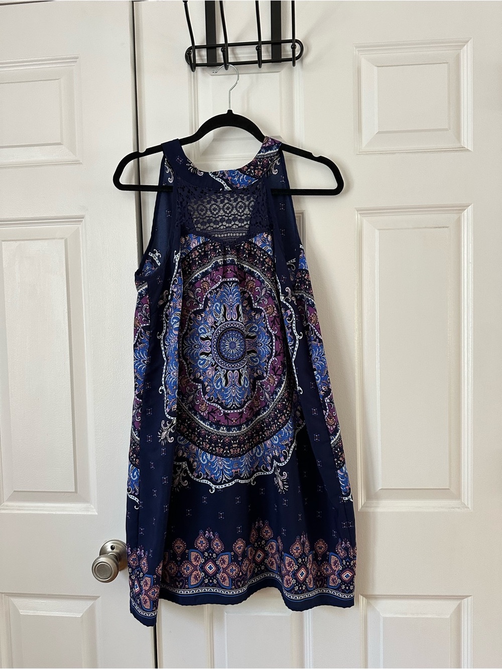 Xhilaration Navy Floral Lace Halter Dress - Blue & Purple Accents